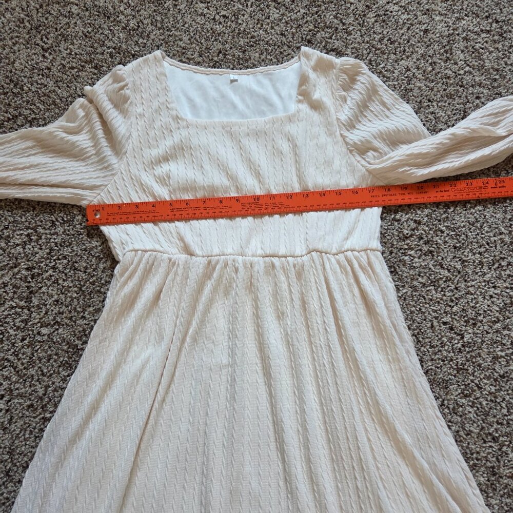 Cottagecore Dress Lg Cream Romantic Empire Waist Puff Sleeves Lined Square Neck - Picture 4 of 9